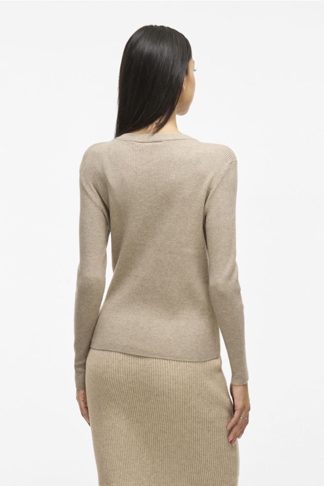 VICOMFY O-NECK L/S KNIT TOP- NOOS 14084325 NATURAL MELANGE
